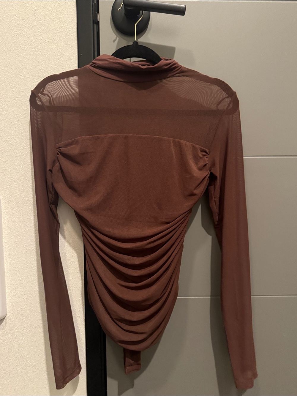 Sculpting Brown Long-Sleeve Ruched Bodysuit